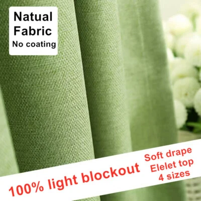 Premium 100% Blackout Curtain Light blockout Eyelet Ring Room Curtains Green - image 1 of 3