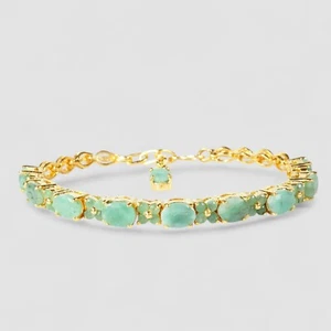 Pulseras Estate de piedras preciosas de esmeralda de plata de ley 925 chapadas en oro de 24 quilates - Imagen 1 de 11