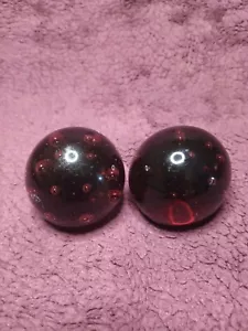 2 Vintage Bubble Cranberry, Ruby Red 3" Round Art Glass Ball Paperweights - Picture 1 of 13