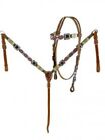 Beaded & Natural & Teal Rawhide Accent Browband Headstall Breast Collar Set NEW