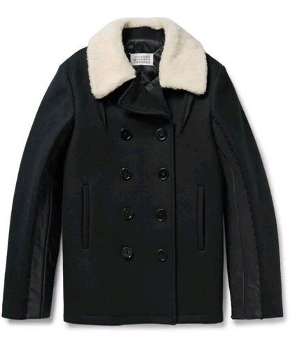 MAISON MARGIELA MAISON MARTIN MARGIELA Giacca Cappotto Pea Lana Pelliccia Nero XS Regno Unito 36 IT 46 PEZZI £1460