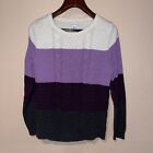 Croft &amp; Barrow Women&#39;s Sz XL Cable Knit Sweater White Purple Gray Long Sleeve