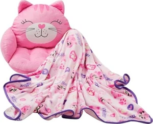 Unicorns & Robots Girls Cat Kids Lounge Pillow with Blanket - Picture 1 of 3