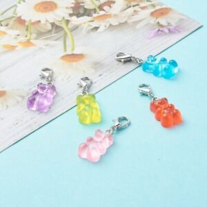 5 Anhänger Charms Bär Gummibär 3,4cm Harz Resin Bunt Transparent