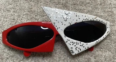 VTG 80s Red White Sparkle Sunglasses DEVO Retro Pop Funky - Image 1 of 4