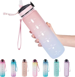 32 Oz Water Bottle with Time Marker, Carry Strap, Leak-Proof Tritan Bpa-Free, En - Picture 1 of 12