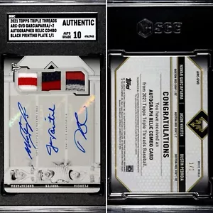 SGC 10 2021 Topps Triple Threads Garciaparra Varitek Pedroia Auto Relic 1/1 - Picture 1 of 3