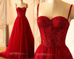 Glitter Burgundy Red Black Wedding Dress Bridal Gown Designer Custom made Corset - Picture 1 of 10