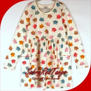 NWT HANNA ANDERSSON LONG SLEEVE PLAYGROUND POCKET DRESS TOSSED CATS ECRU 140 10 - Picture 1 of 4