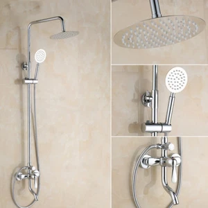 Grifo de ducha cromado para baño de montaje en pared pulverizador de ducha de mano + grifo mezclador de picos de bañera - Imagen 1 de 10