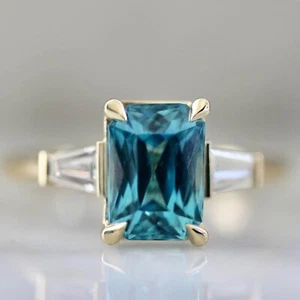 Radiant Cut London Blue Topaz Engagement Ring 14K Gold CZ Diamond Ring For Her - Picture 1 of 7