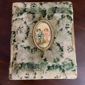 Antique Victorian Celluloid Photo Album With Velvet  Green Cover - Picture 1 of 14
