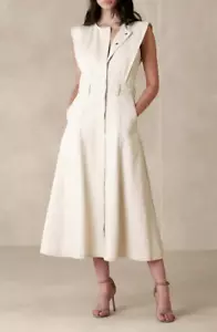NWT! Banana Republic RT$200 Ella Ecru Ivory Denim Utility Fit Flare Midi Dress 6 - Picture 1 of 4