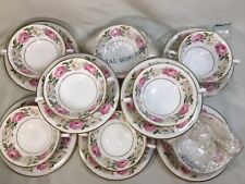 (8) Royal Worcester "Royal Garden" Large CREAM SOUP SETS Pink/White Roses MINT!