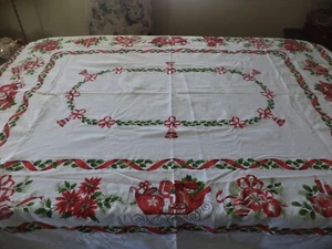 Vintage Weihnachten Tischdecke Stechpalme Weihnachtsstern Schlitten Stechpalme 60 x 70 cm - Bild 1 von 5