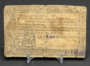 Rare 1777 Philadelphia Pennsylvania Colonial Currency - 3 Shillings - Circulated - Picture 1 of 10