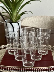 Set of 6 Original Art Deco Water Glasses Water Glass Juice Glass Etched Decor Engraving - Picture 1 of 10