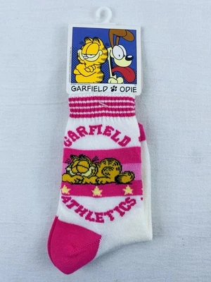 NUEVO - Calcetines para mujer Garfield & Odie vintage años 90 rosa y blanco 9-11 Foto 1 de 4