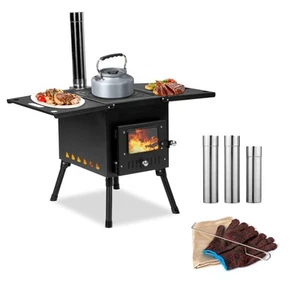 Outdoor Wood Burning Tent Stove, Portable, with Chimney, for Cooking,Camping - Picture 1 of 9