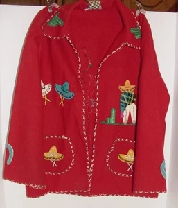 MEXICAN CHILD'S SOUVENIR JACKET EMBROIDERED WOOL VINTAGE FROM THE 50'S - Picture 1 of 5