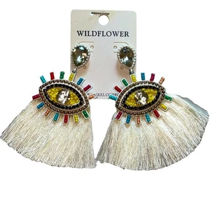 Wildflower Jeweled Multi Color Evil Eye Mystical Pair of Earrings NEW - Picture 1 of 7