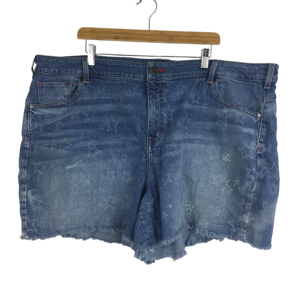 Pantalones cortos de mezclilla Lane Bryant para mujer mezcla de algodón estampado de estrellas tiro bajo corte azul 26 Foto 1 de 4