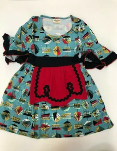 Tutu & Lulu Girls 3-4 Years 3t 4t Blue and Red Geometric Apron Dress NWT - Picture 1 of 8
