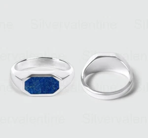 Men's Lapis Ring, Solid 925 Silver, Signet Ring, Mens Ring, Pinky Ring For Men - Picture 1 of 7
