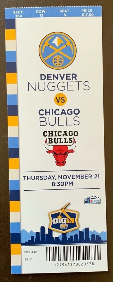 Denver Nuggets 11/21/2013 NBA ticket stub vs Chicago Bulls - Image 1 of 1