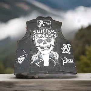 Giacca gilet vintage divisa H&M punk rock con borchie taglia media toppe biker - Foto 1 di 15