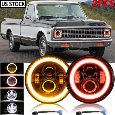 7" inch Round LED Headlights Hi/Lo Beam Halo For Chevy C10 C20 C30 Pickup Nova - Image 1 of 4