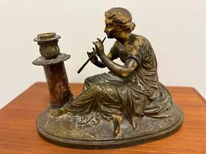 Sig.Bronze-Skulptur, Sitzende Flötenspielerin um 1900 ca. 29,5 x 14,5 x 21 cm - Bild 1 von 14