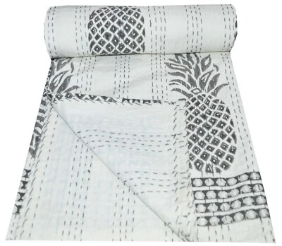 Edredón Kantha indio hecho a mano estampado de manzana de pino 100 % algodón tamaño doble edredón tiro  Foto 1 de 4