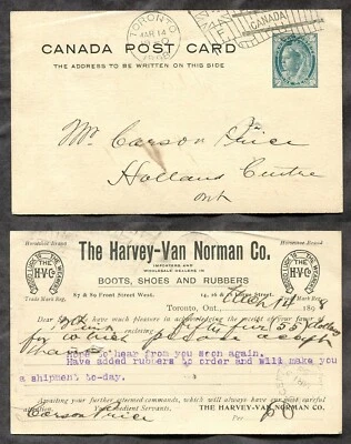 TORONTO 1898 почтовая карточка в Голландский центр Harvey-Van Norman обуви Co рекламы - Изображение 1 из 3