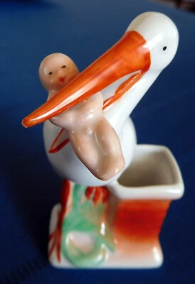 Gräfenthal Porzellan, Storch mit Baby, Geburt, Taufe, Sammlerstück, Top Zustand - Bild 1 von 4