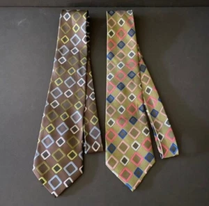 Pair Of Georgio Armani Brown And Green Square Pattern USA Made Men's Tie Necktie - Picture 1 of 2