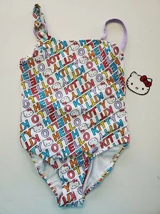 NEW Swimsuit Girls Hello Kitty Sanrio 1pc Swim Size 4 White w/Letters - Picture 1 of 3