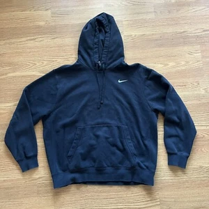 Vintage Y2K Nike Embroidered Swoosh Sweatshirt Adult XL Black Hoodie Pullover - Picture 1 of 4