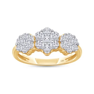 1/2 Ct Lab Grown Diamond Three Cluster Flower Engagement Ring In 10k Gold - Picture 1 of 7