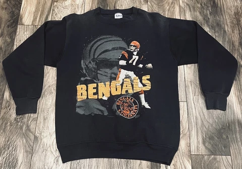 VTG XL Cincinnati Bengals Boomer Esiason Black Salem Crewneck Pullover Sweater Cover