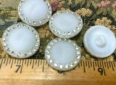 Vintage 1940s vidrio redondo 1" pedrería blanco 3 piezas hecho en Checoslovaquia Foto 1 de 4