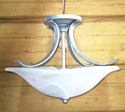 Lámpara de techo UL 2 bombillas de níquel cepillado semi al ras mármol vidrio leche Foto 1 de 4