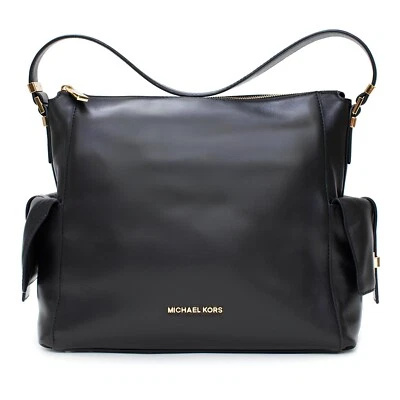 Michael Kors Marly Large Leather Shoulder Handbag Black Bag Hobo Gold Purse New - Image 1 of 4