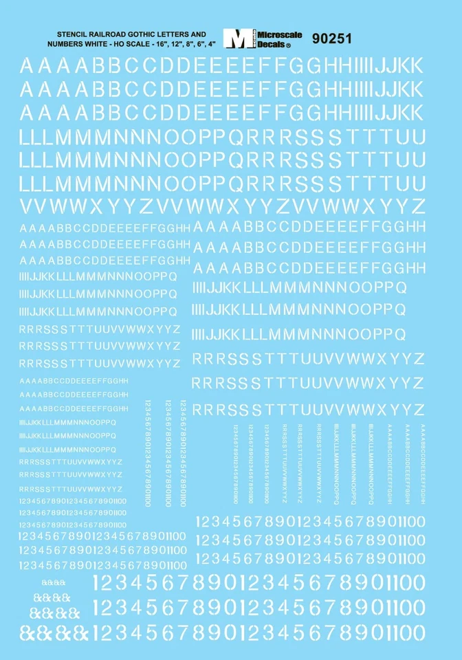 Microscale Decals 70251 N 1/160 Stencil Gothic Alphabet Letters Numbers White - Image 1 of 1