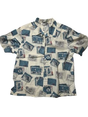 Vintage San Simeon Button Up Shirt Size 14 White Ocean Sailboats Dolphin CB1 - Image 1 of 4