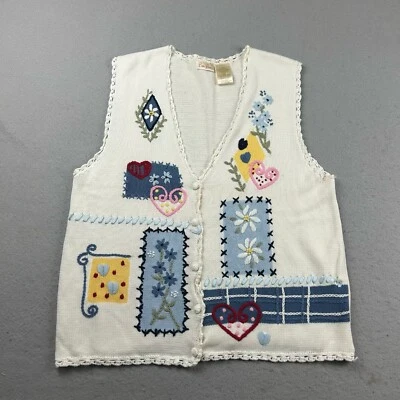 Chaleco Suéter Bobbie Brooks Mujer XL (16/18) Marfil Bordado Sin Mangas Foto 1 de 4