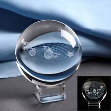 UK 3D Solar System Crystal Ball Planets Glass Ball Engraved Globe 60MM+Stand 