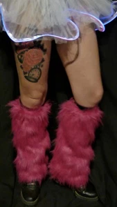 Rosa pelzige Beinwärmer - Einheitsgröße - Fluffies Party Tanz HOT PINK - Bild 1 von 4