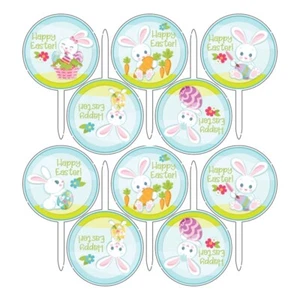 10pcs Happy Easter Cake Toppers Acrylic Bunny Rabbit Cake Picks Cupcake - Picture 1 of 8