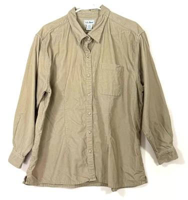 L.L.Bean Women’s XL Regular Khaki Corduroy Cotton Button Front Long Sleeve Shirt - Image 1 of 4